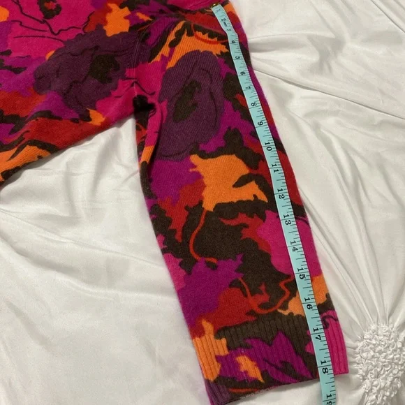 Talbots 100% Cashmere Multicolor Floral 3/4 Sleeve Cardigan Sweater. Women’s L - Picture 8 of 9